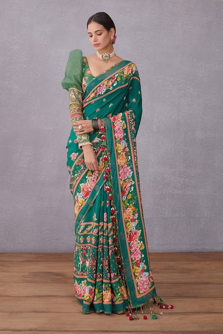 Buy_Torani_Green Crepe , Kota Doria, Pure Cotton Panna Mahnoor Saree _Online_at_Aza_Fashions
