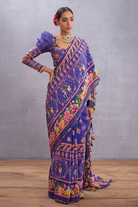 Torani_Purple Crepe , Kota Doria, Pure Cotton Jamuni Mahnoor Saree _Online_at_Aza_Fashions
