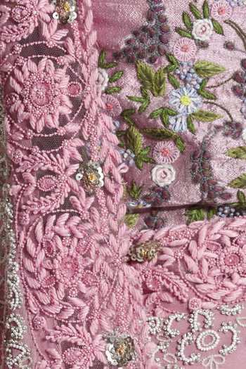 Anamika Khanna_Pink Embroidered Saree With Blouse Fabric_at_Aza_Fashions
