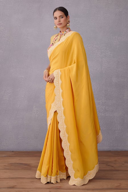 Torani Yellow Handwoven Chanderi, Pure Cotton Silk Mandarin Collar Sunehra Dhiya Blouse Online at Aza Fashions Torani_Yellow Handwoven Chanderi, Pure Cotton Silk Mandarin Collar Sunehra Dhiya Blouse _Online_at_Aza_Fashions