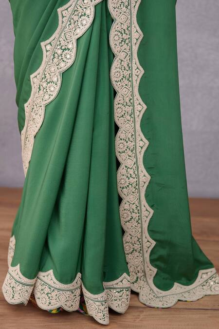 Buy_Torani_Green Original Crepe, Pure Cotton Panna Dhiya Saree _Online_at_Aza_Fashions