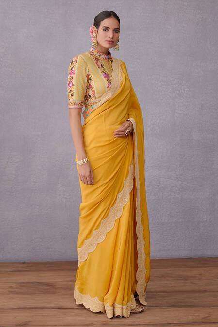 Torani_Yellow Original Crepe, Pure Cotton Sunehra Dhiya Saree _Online_at_Aza_Fashions