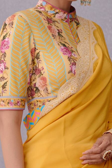 Shop_Torani_Yellow Original Crepe, Pure Cotton Sunehra Dhiya Saree _Online_at_Aza_Fashions