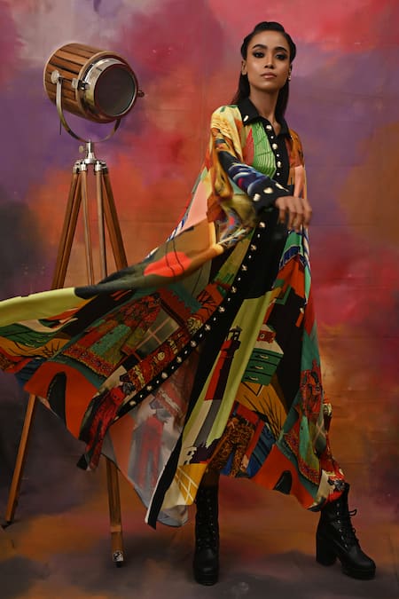 Xoxo Apurva Printed Kaftan Dress with Mask 