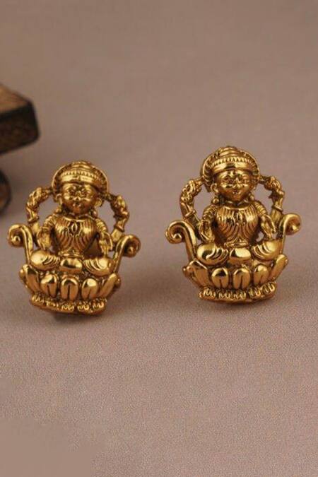 Buy_Smars Jewelry_Gold Plated Carved Goddess Lakshmi Pendant Necklace Set_Online_at_Aza_Fashions