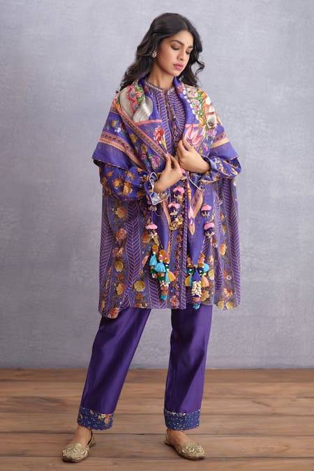 Torani_Purple Tassels Jamuni Ashvamedha Scarf _Online_at_Aza_Fashions