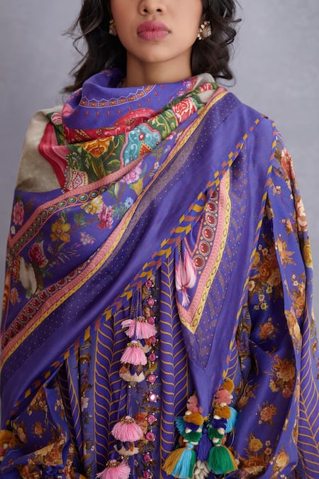 Buy_Torani_Purple Tassels Jamuni Ashvamedha Scarf _Online_at_Aza_Fashions