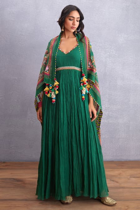 Torani_Green Tassels Panna Ashvamedha Scarf _Online_at_Aza_Fashions