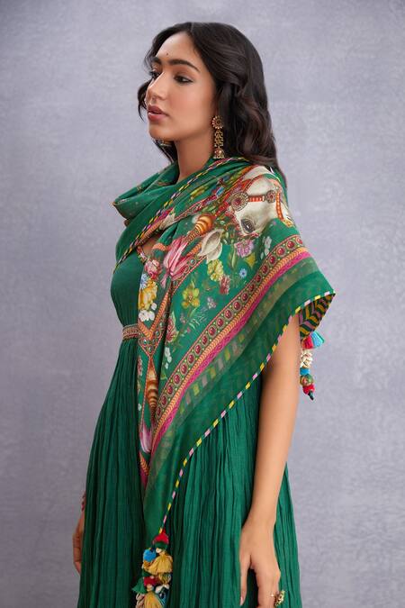Shop_Torani_Green Tassels Panna Ashvamedha Scarf _Online_at_Aza_Fashions