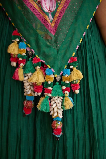 Torani_Green Tassels Panna Ashvamedha Scarf _at_Aza_Fashions