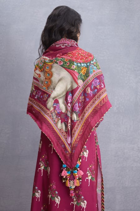 Torani_Red Tassels Manika Ashvamedha Scarf _Online_at_Aza_Fashions