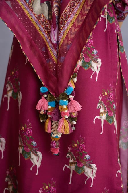 Buy_Torani_Red Tassels Manika Ashvamedha Scarf _Online_at_Aza_Fashions