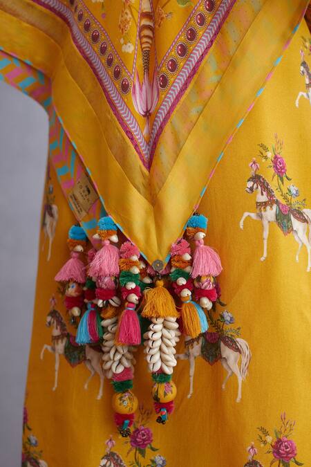 Torani_Yellow Tassels Sunehra Ashvamedha Scarf _at_Aza_Fashions