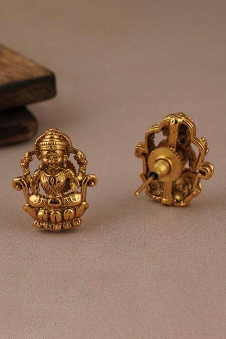 Smars Jewelry_Gold Plated Carved Goddess Lakshmi Pendant Necklace Set_Online_at_Aza_Fashions