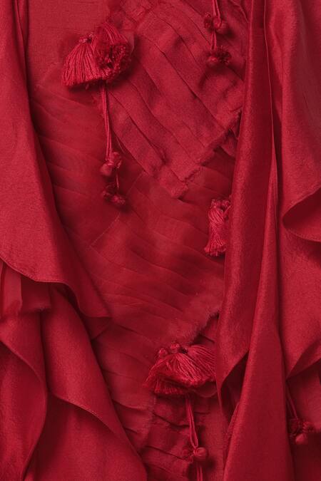 Anamika Khanna_Red Asymmetric Cape Jacket With Maxi Dress_at_Aza_Fashions