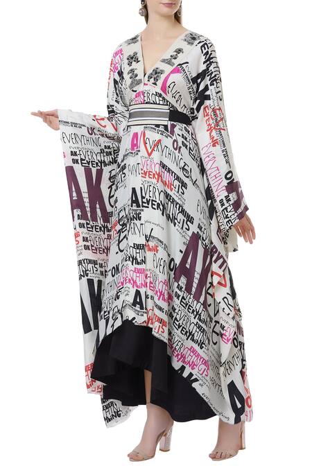 Anamika Khanna Black Printed Kaftan With Skirt