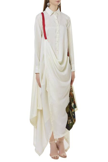 Anamika Khanna_Off White Asymmetric Shirt Dress_Online_at_Aza_Fashions