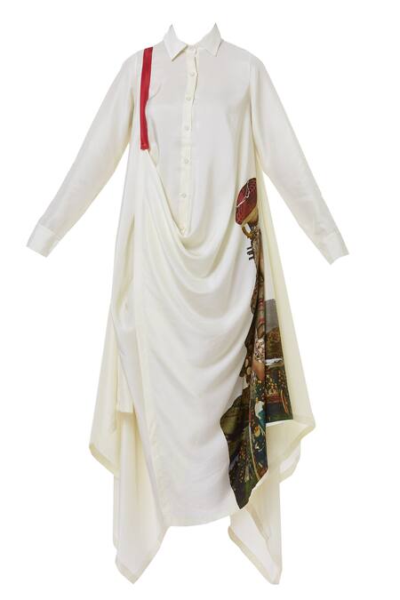 Shop_Anamika Khanna_Off White Asymmetric Shirt Dress_Online_at_Aza_Fashions