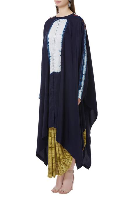 Anamika Khanna Blue Shirt Cape With Draped Skirt Online at Aza Fashions Anamika Khanna_Blue Shirt Cape With Draped Skirt_Online_at_Aza_Fashions