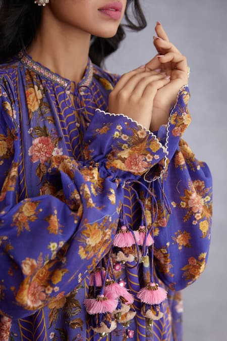 Shop_Torani_Purple Pure Cotton Silk Mandarin Collar Jamuni Tarifa Kurta  _Online_at_Aza_Fashions