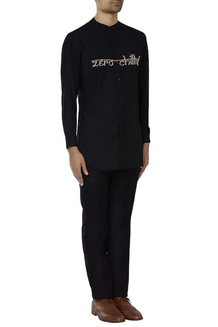 Diyarajvvir_Black Shirting Embroidered _Online_at_Aza_Fashions