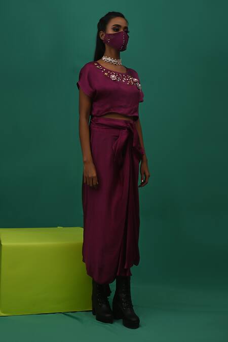 Xoxo Apurva_Purple Chanderi Round Draped Skirt Set _Online_at_Aza_Fashions