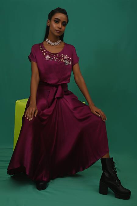 Buy_Xoxo Apurva_Purple Chanderi Round Draped Skirt Set _Online_at_Aza_Fashions