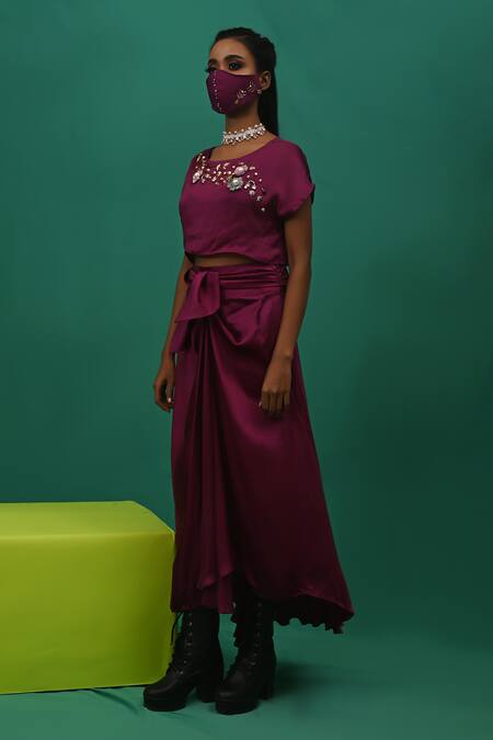 Shop_Xoxo Apurva_Purple Chanderi Round Draped Skirt Set _Online_at_Aza_Fashions