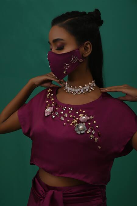 Xoxo Apurva_Purple Chanderi Round Draped Skirt Set _at_Aza_Fashions