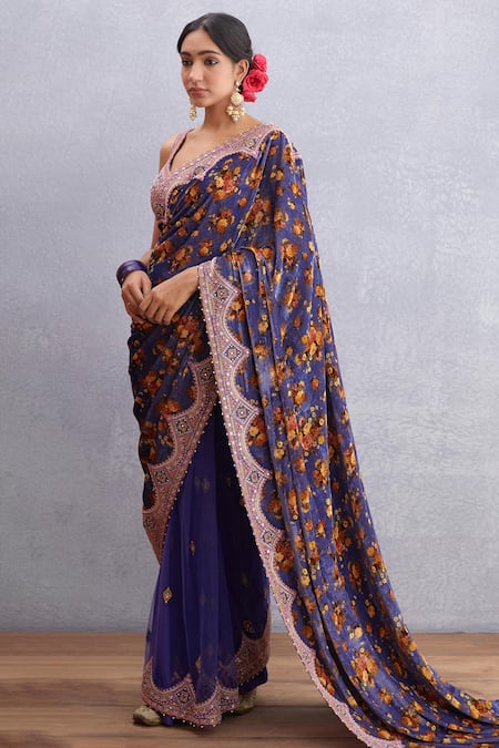Torani_Purple Velvet, Pure Cotton Silk Jamuni Guldabri Saree _Online_at_Aza_Fashions