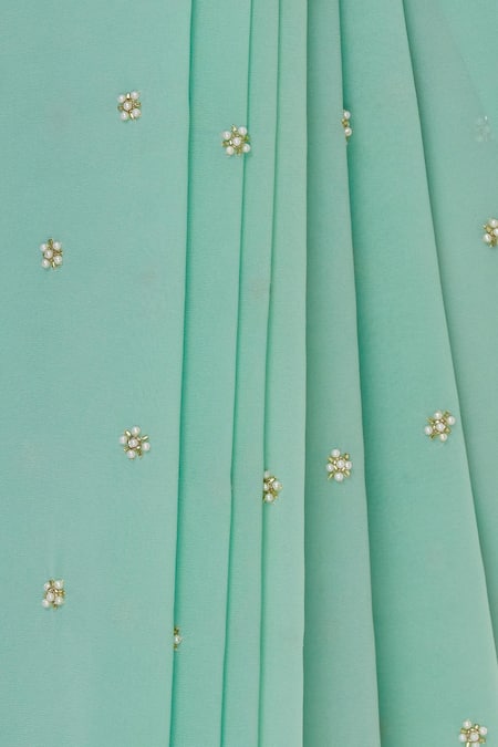 Buy_Suneet Varma_Green Georgette Embroidered Saree With Unstitched Blouse Fabric_Online_at_Aza_Fashions