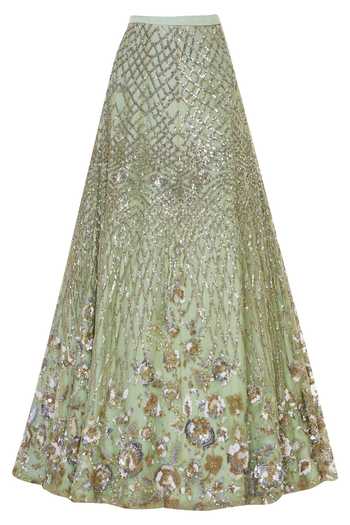 Shop_Suneet Varma_Green Net Embroidered Lehenga Set_Online_at_Aza_Fashions