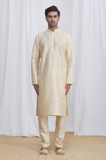 Buy_Samyukta Singhania_Peach Nehru Jacket And Kurta Jacquard Silk Brocade Pant Banarasi & Set_Online_at_Aza_Fashions