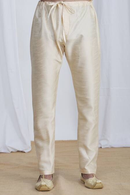 Samyukta Singhania_Peach Nehru Jacket And Kurta Jacquard Silk Brocade Pant Banarasi & Set_at_Aza_Fashions