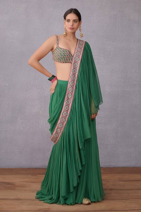 Torani_Green Silk, Silk Blouse Thin Panna Ikjot With_Online_at_Aza_Fashions