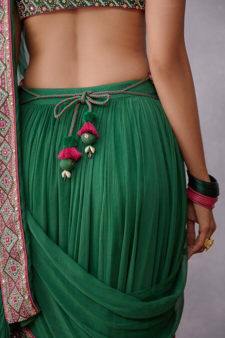 Shop_Torani_Green Silk, Silk Blouse Thin Panna Ikjot With_Online_at_Aza_Fashions