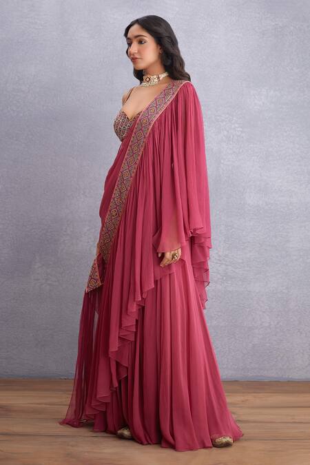 Torani_Red Silk, Silk Blouse Thin Manika Ikjot With_Online_at_Aza_Fashions