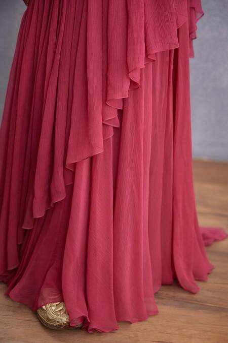 Shop_Torani_Red Silk, Silk Blouse Thin Manika Ikjot With_Online_at_Aza_Fashions