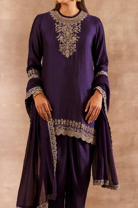 Jayanti Reddy Purple Silk Zardozi Round Embroidered Tunic Dhoti Pant Set Online at Aza Fashions Jayanti Reddy_Purple Silk Zardozi Round Embroidered Tunic Dhoti Pant Set _Online_at_Aza_Fashions