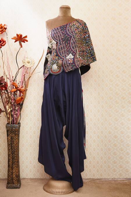 Anamika Khanna Blue Embroidered Cape And Pant Set