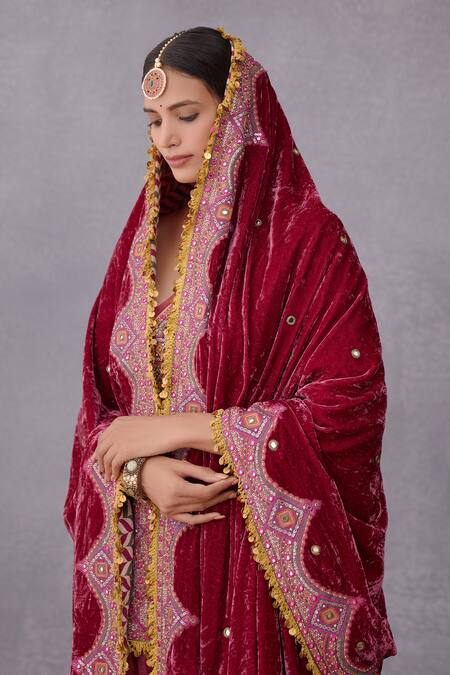 Buy_Torani_Red Velvet, Pure Cotton Silk Manika Chakra Doshala_Online_at_Aza_Fashions