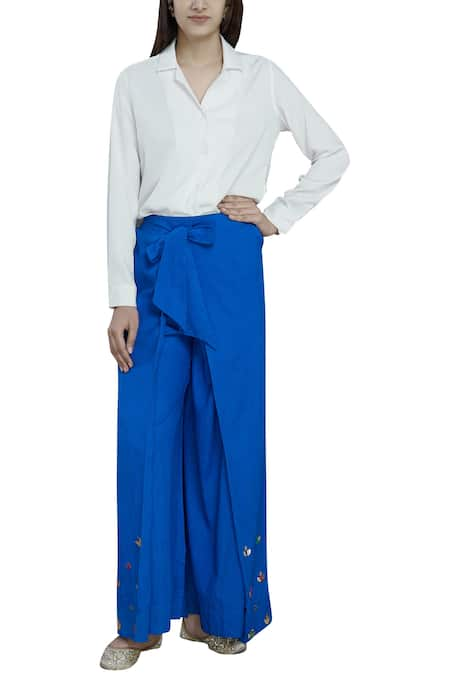 Ka-Sha Blue Embroidered Palazzo Pants