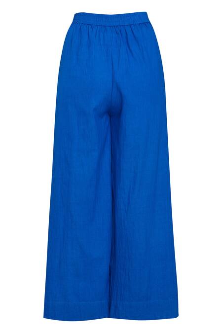 KA-Sha Blue Embroidered Palazzo Pants Online at Aza Fashions KA-Sha_Blue Embroidered Palazzo Pants_Online_at_Aza_Fashions