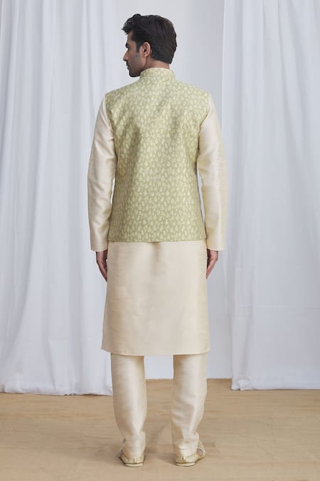 Shop Arihant Rai Sinha Green Silk Embroidery Floral Woven Bundi at Aza Fashions Shop_Arihant Rai Sinha_Green Silk Embroidery Floral Woven Bundi _at_Aza_Fashions