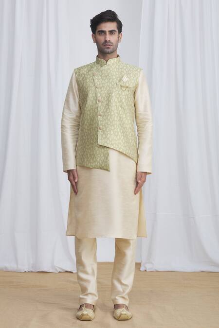Arihant Rai Sinha Green Silk Embroidery Floral Woven Bundi Online at Aza Fashions Arihant Rai Sinha_Green Silk Embroidery Floral Woven Bundi _Online_at_Aza_Fashions
