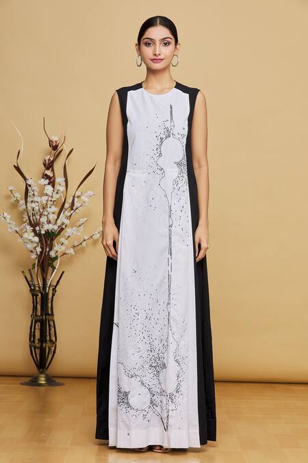 Nitin Bal Chauhan_Black Round Printed Color Block Dress_Online_at_Aza_Fashions