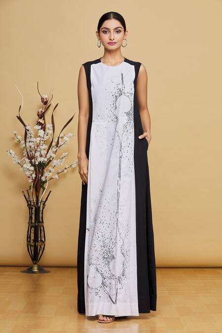 Buy_Nitin Bal Chauhan_Black Round Printed Color Block Dress_Online_at_Aza_Fashions