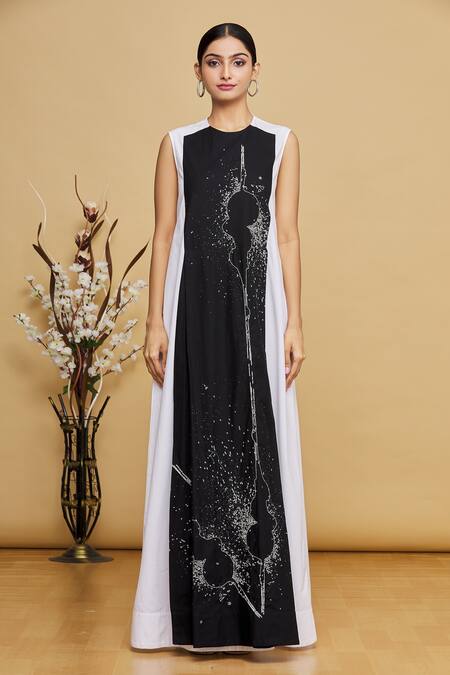 Nitin Bal Chauhan_Black Round Color Block Printed Dress_Online_at_Aza_Fashions