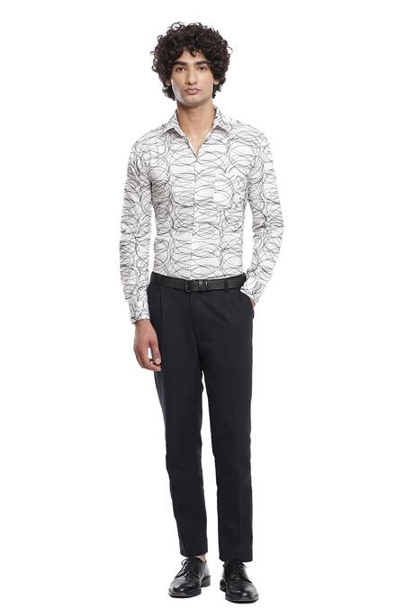Buy_Abraham And Thakore_White Cotton Cambric Squiggle Embroidered Shirt_Online_at_Aza_Fashions