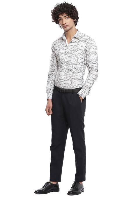 Shop_Abraham And Thakore_White Cotton Cambric Squiggle Embroidered Shirt_Online_at_Aza_Fashions